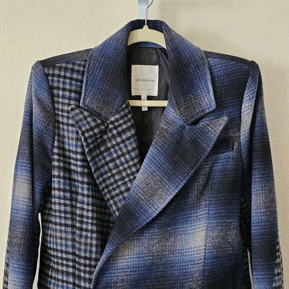 AVEC LES FILLES Wool Blend Double Breasted Mixed Plaid Blazer Jacket Sz S - Picture 7 of 15